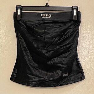 GIANNI VERSACE JEANS COUTURE Vintage 90s Logo Shiny Tube Top in Black